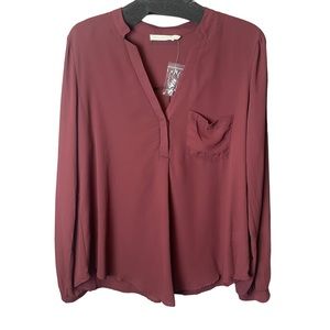 LAST CHANCE! Lush Long sleeve Blouse Burgundy Wine L